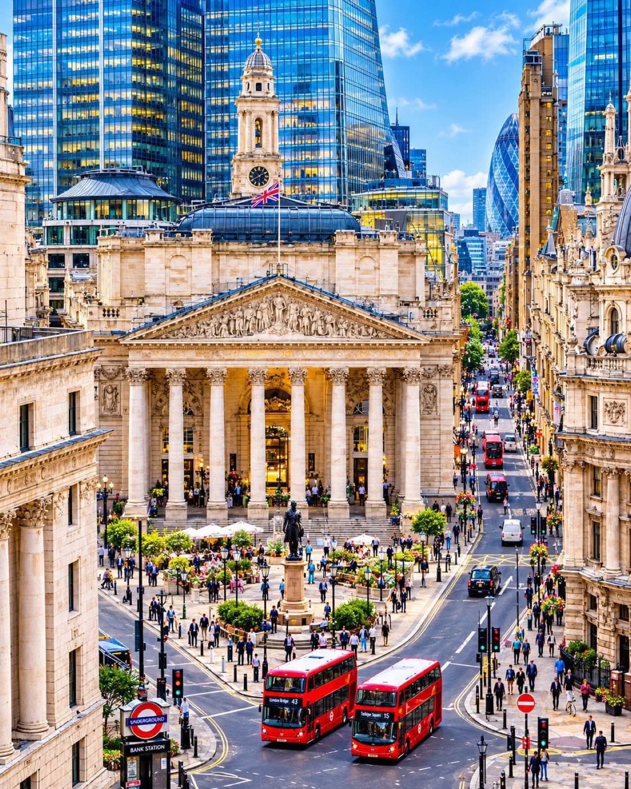 The Royal Exchange and Bank junction in the City of London